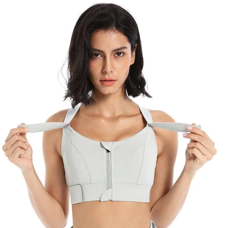 Front Zipper Sports Bras Yoga Vest Active Bras Women Large Size Adjustable Strap Shockproof Gym Fitness Athletic Brassiere Top - Lojêra