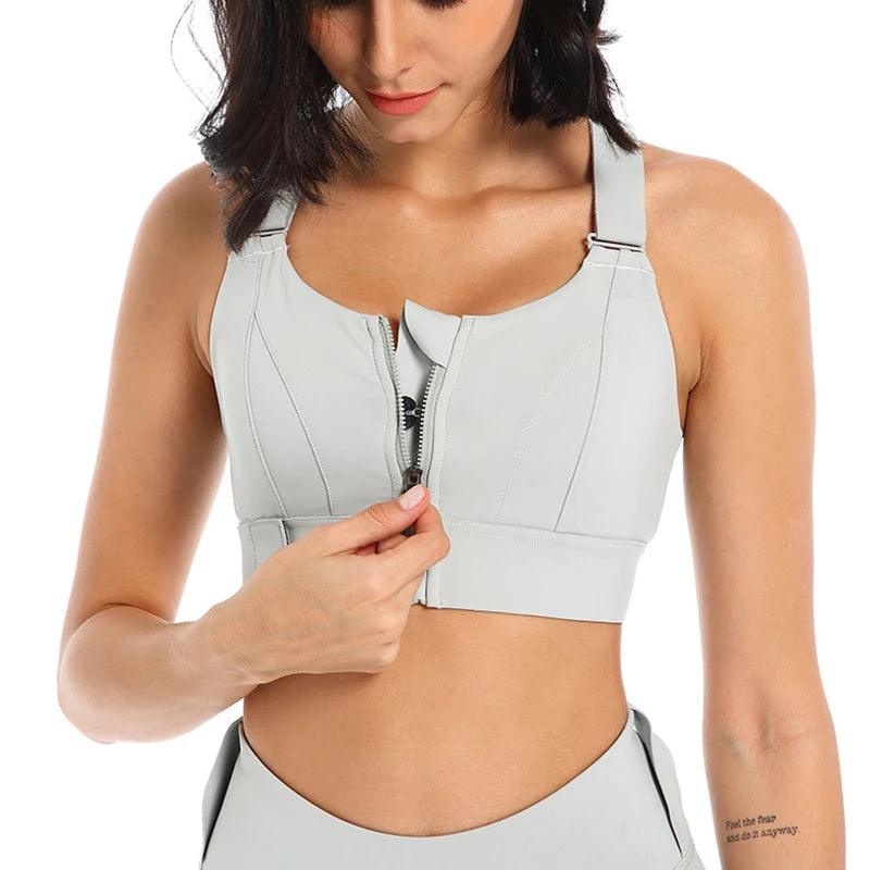 Front Zipper Sports Bras Yoga Vest Active Bras Women Large Size Adjustable Strap Shockproof Gym Fitness Athletic Brassiere Top - Lojêra