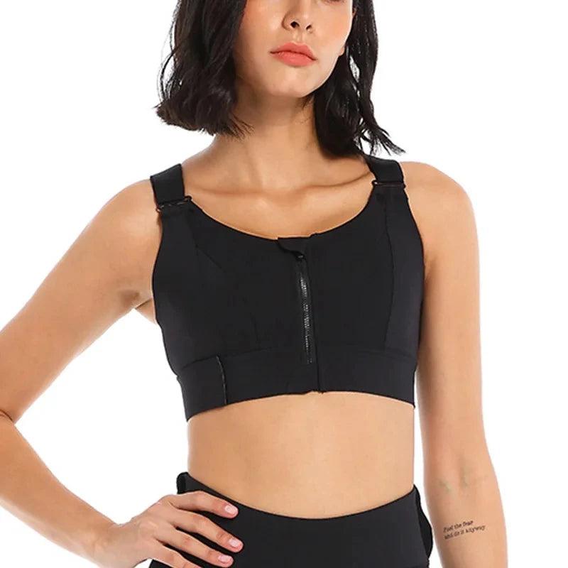 Front Zipper Sports Bras Yoga Vest Active Bras Women Large Size Adjustable Strap Shockproof Gym Fitness Athletic Brassiere Top - Lojêra