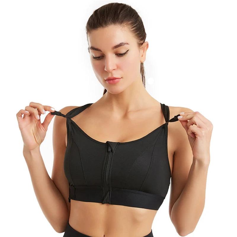 Front Zipper Sports Bras Yoga Vest Active Bras Women Large Size Adjustable Strap Shockproof Gym Fitness Athletic Brassiere Top - Lojêra